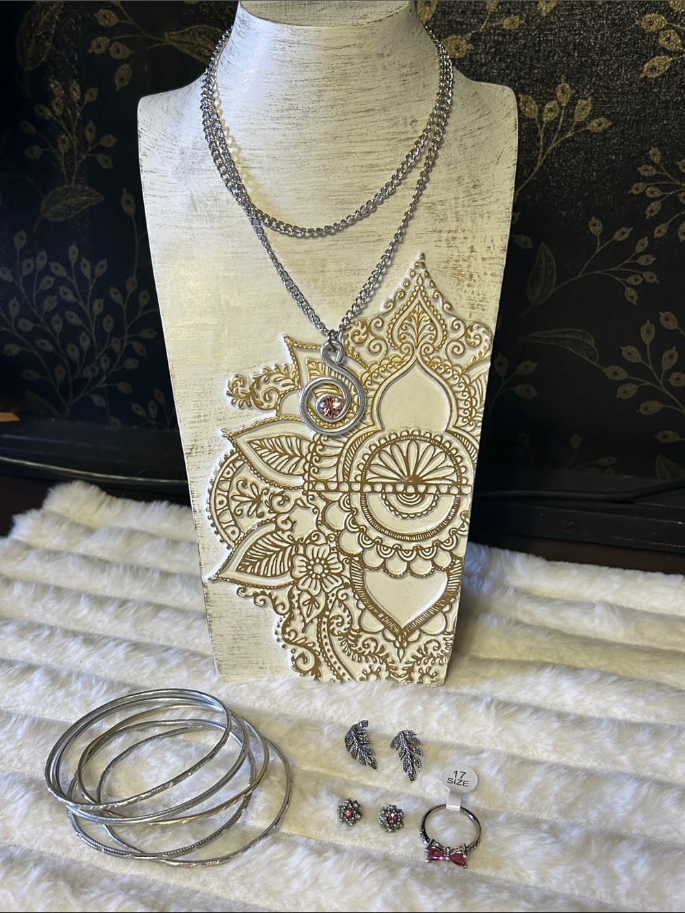 9 pc Silver & Pink Jewelry Set